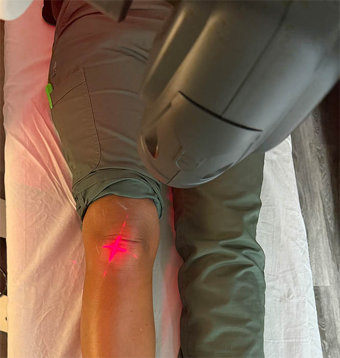 Cold laser treatment performed on knee